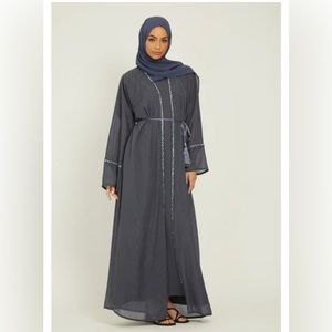4 piece Shimmer Abaya Set - Charcoal